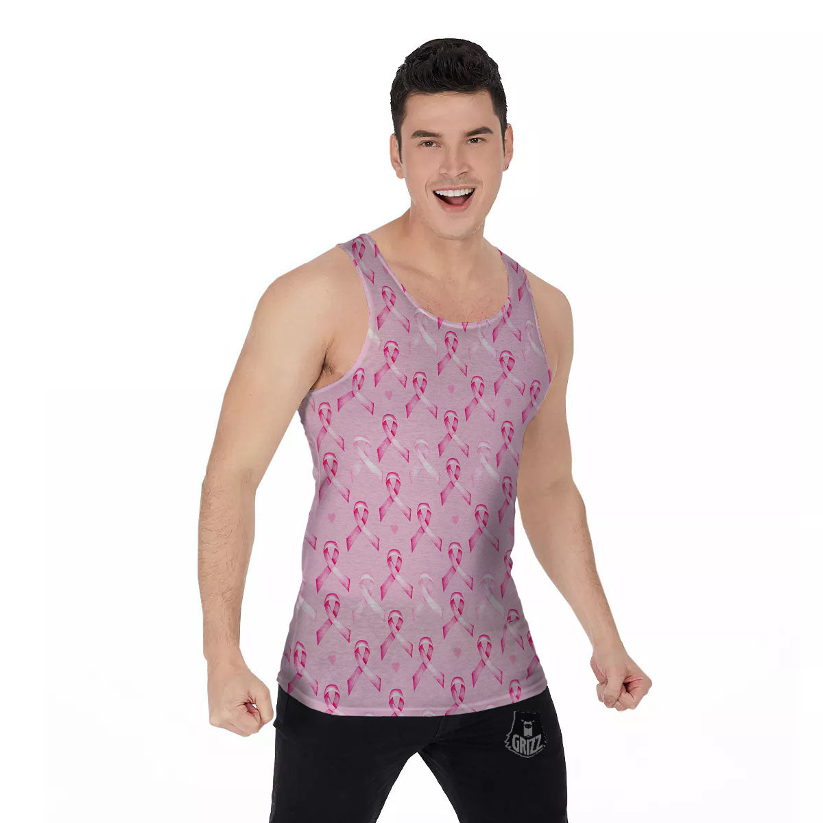 Breast Cancer Awareness Print Pattern Men's Tank Top-grizzshop