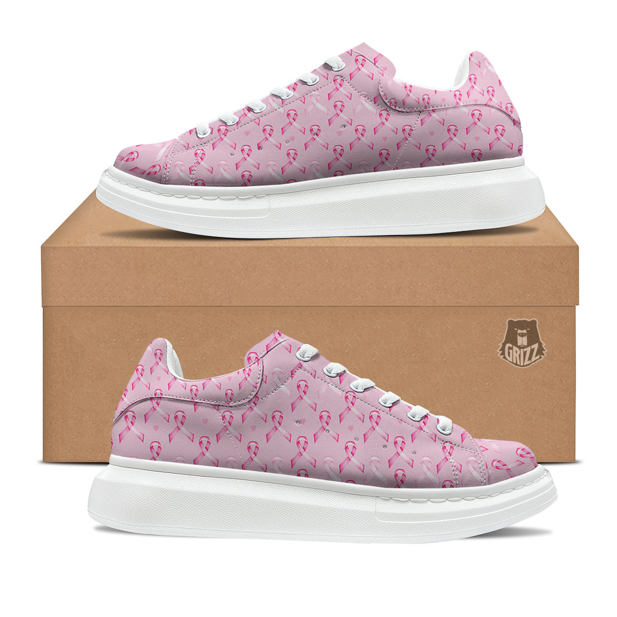 Breast Cancer Awareness Print Pattern Platform Shoes-grizzshop