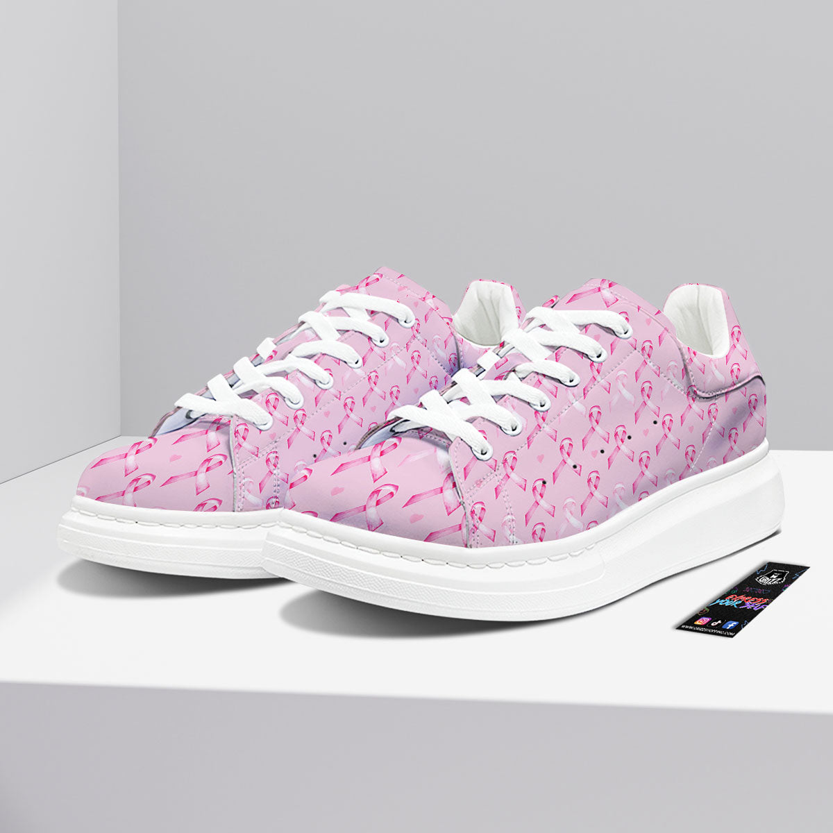 Breast Cancer Awareness Print Pattern Platform Shoes-grizzshop