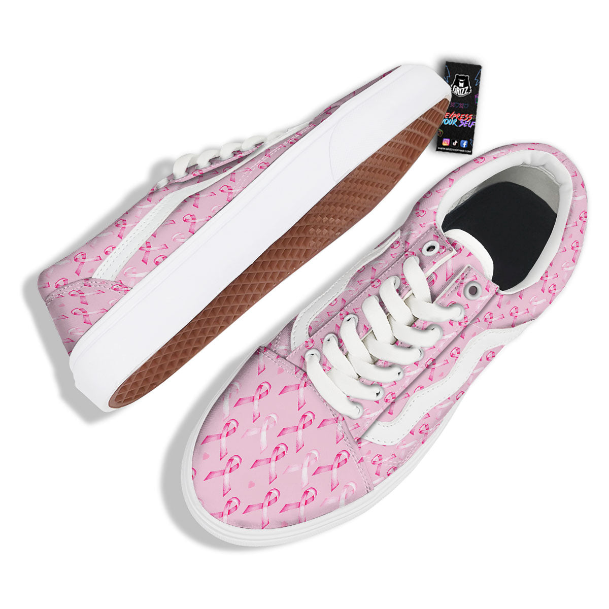Breast Cancer Awareness Print Pattern Skate Shoes-grizzshop