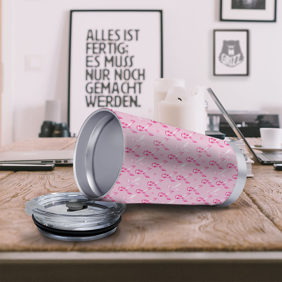 Breast Cancer Awareness Print Pattern Tumbler-grizzshop