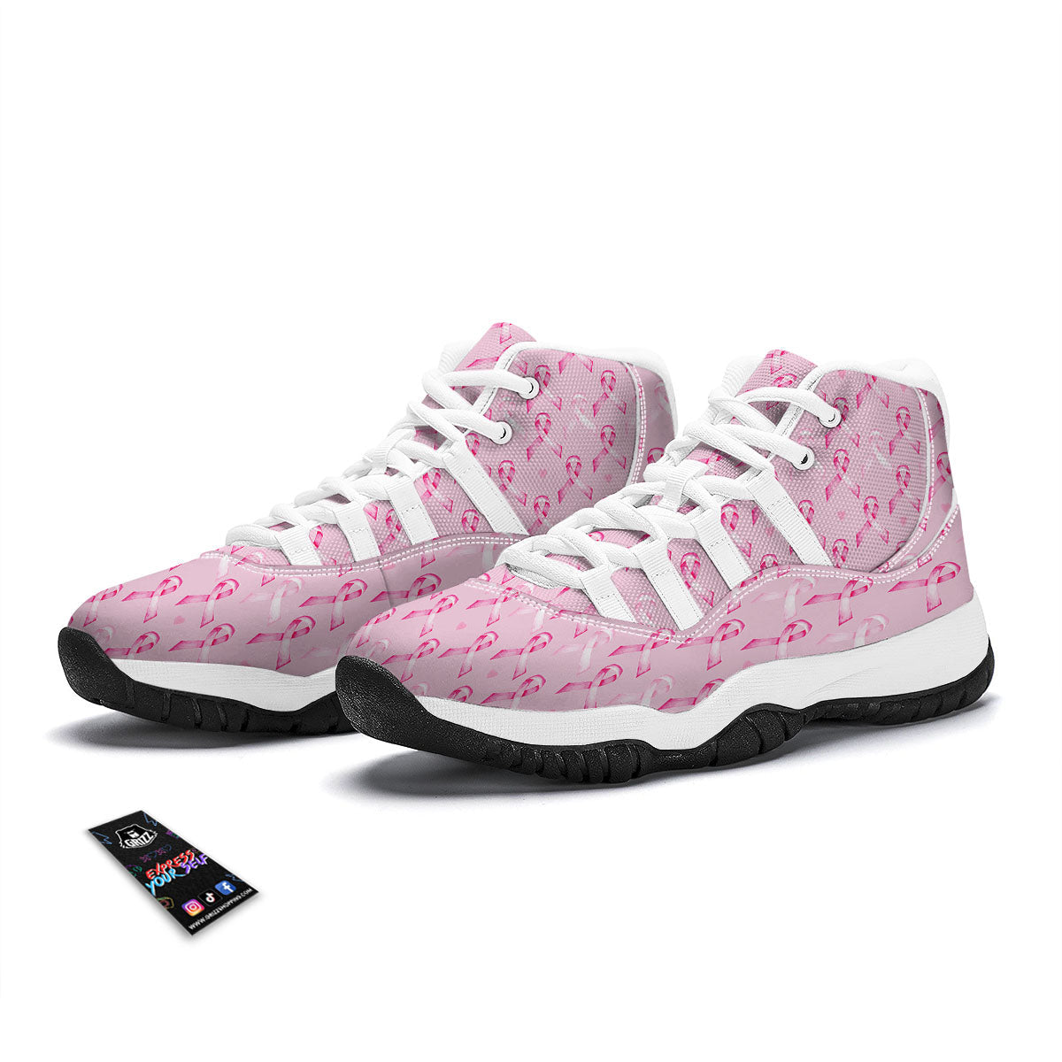 Breast Cancer Awareness Print Pattern White Bball Shoes-grizzshop