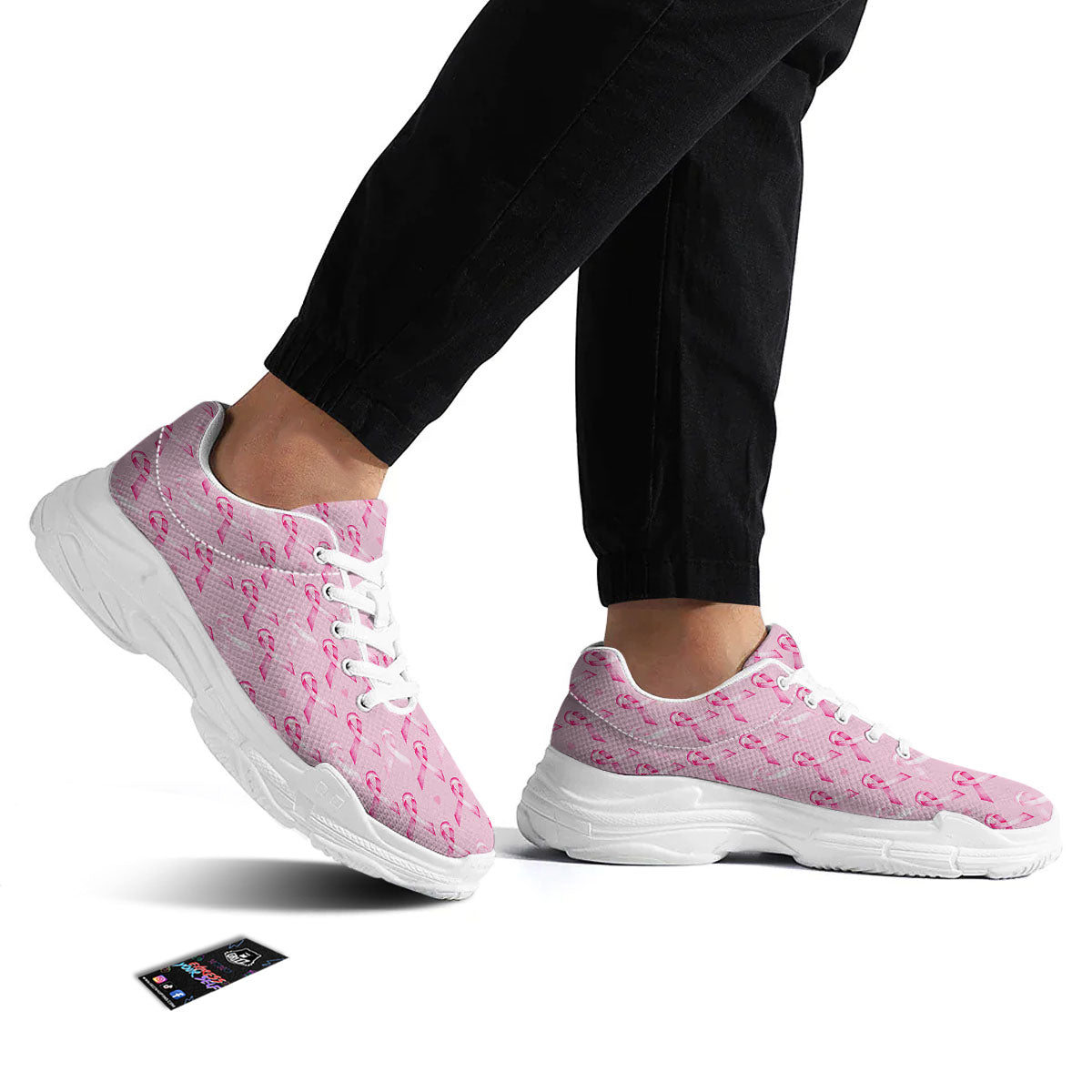 Breast Cancer Awareness Print Pattern White Chunky Shoes-grizzshop
