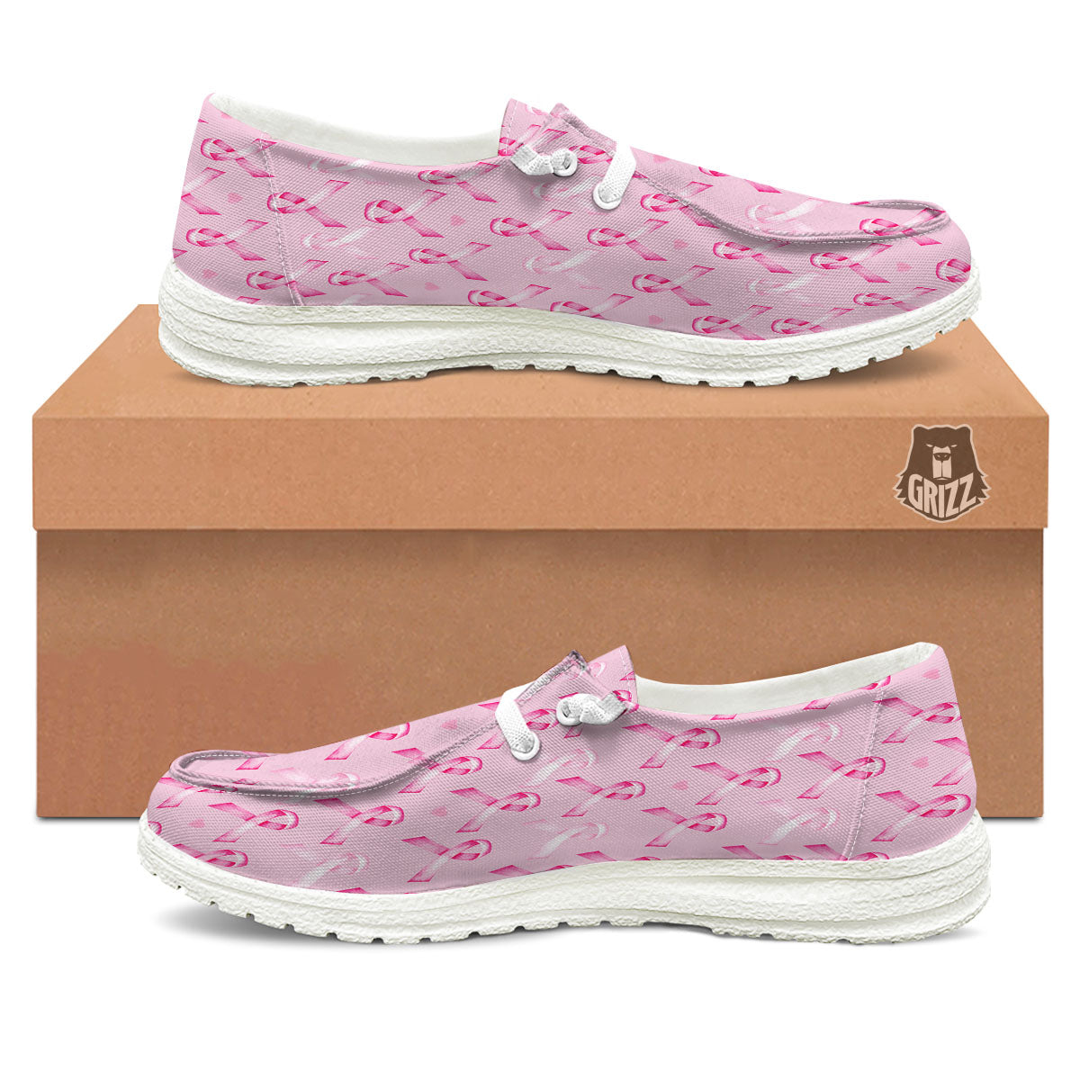 Breast Cancer Awareness Print Pattern White Loafers-grizzshop