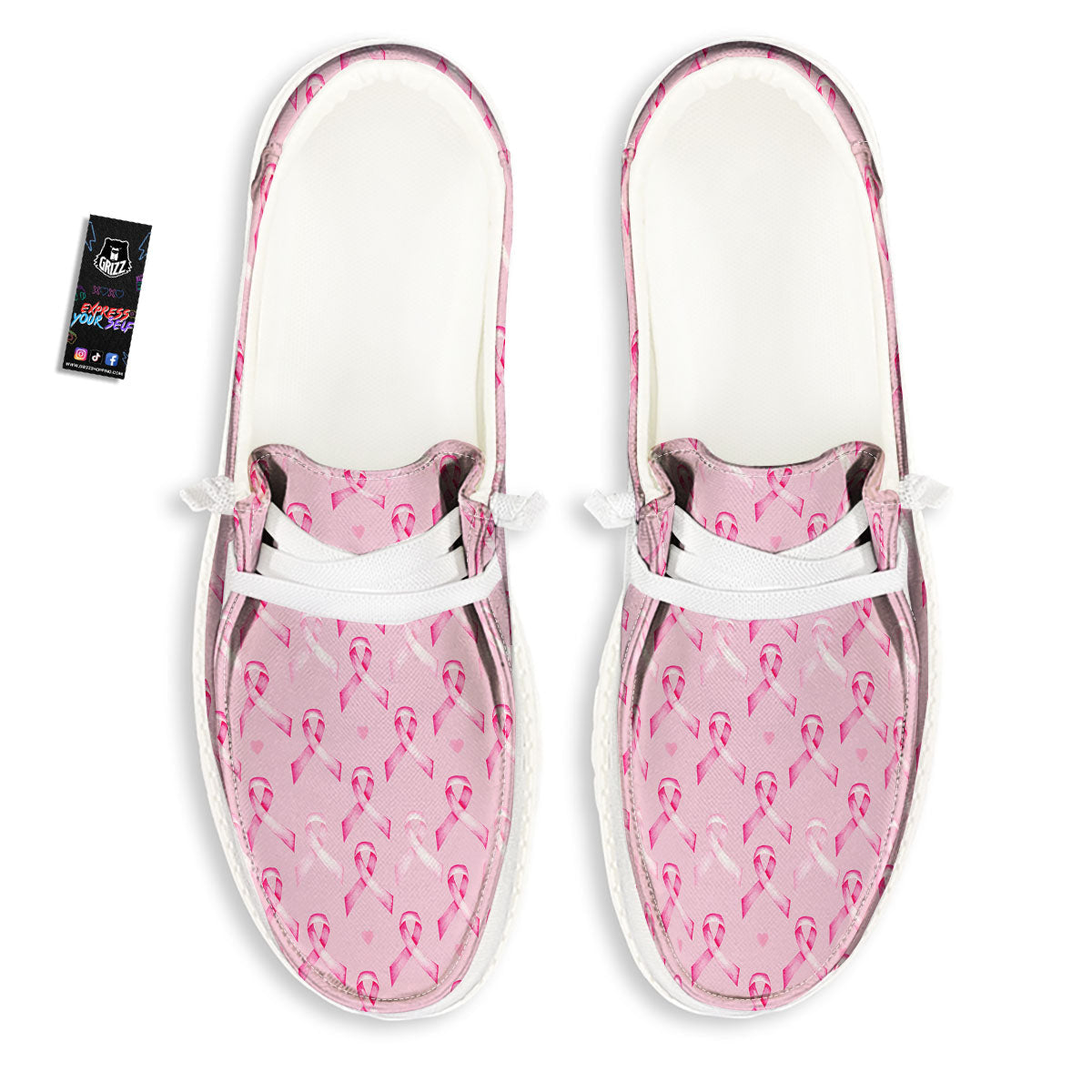 Breast Cancer Awareness Print Pattern White Loafers-grizzshop