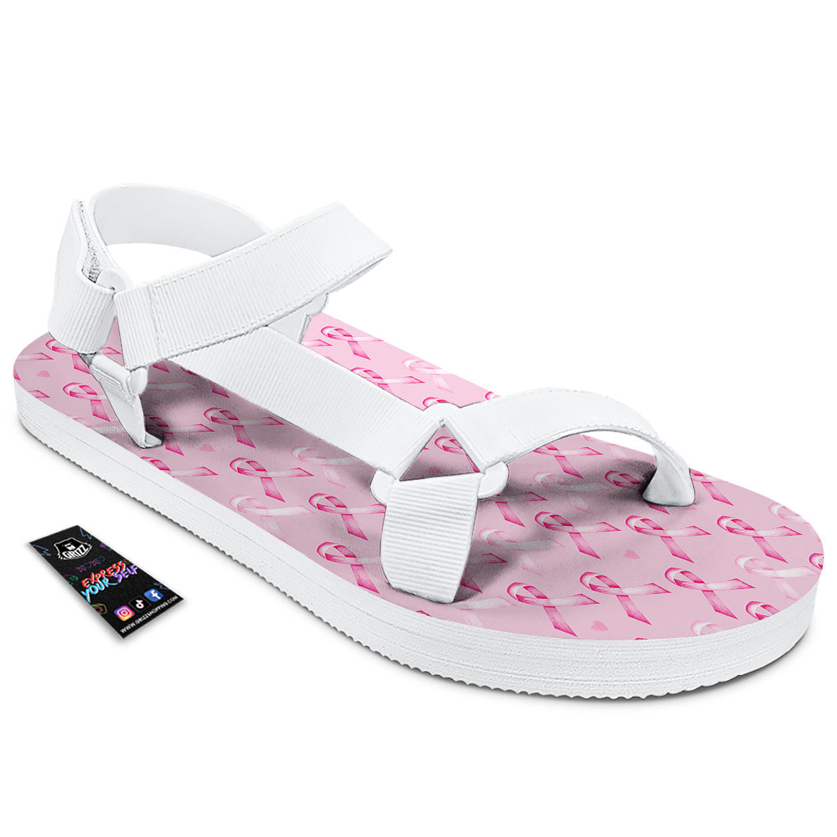 Breast Cancer Awareness Print Pattern White Open Toe Sandals-grizzshop