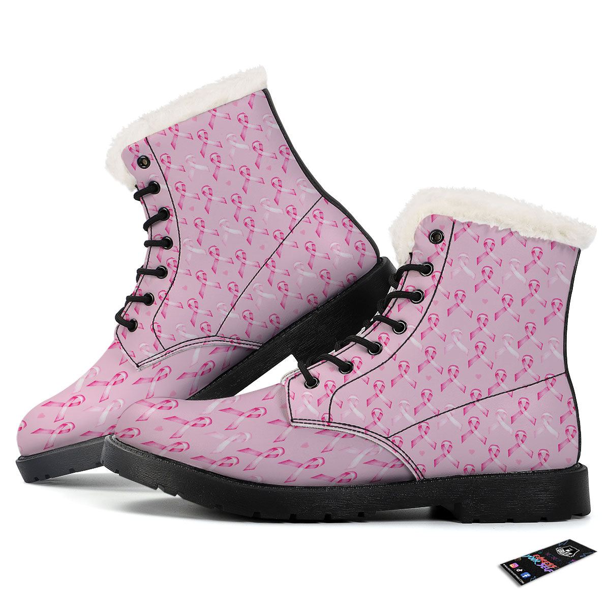 Breast Cancer Awareness Print Pattern Winter Boots-grizzshop
