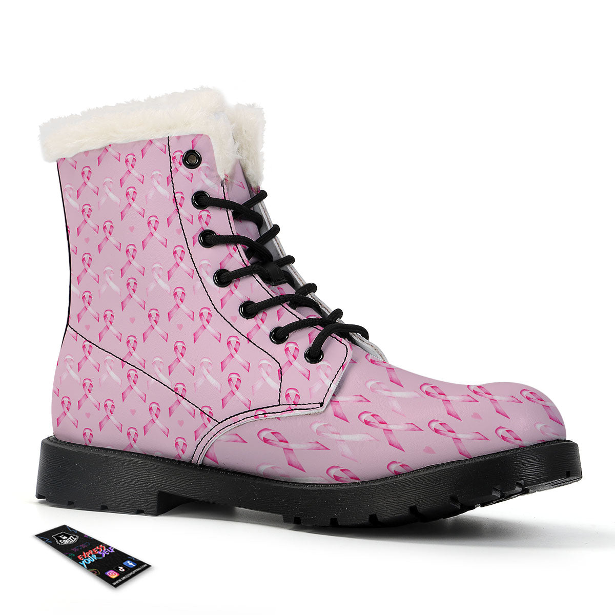 Breast Cancer Awareness Print Pattern Winter Boots-grizzshop