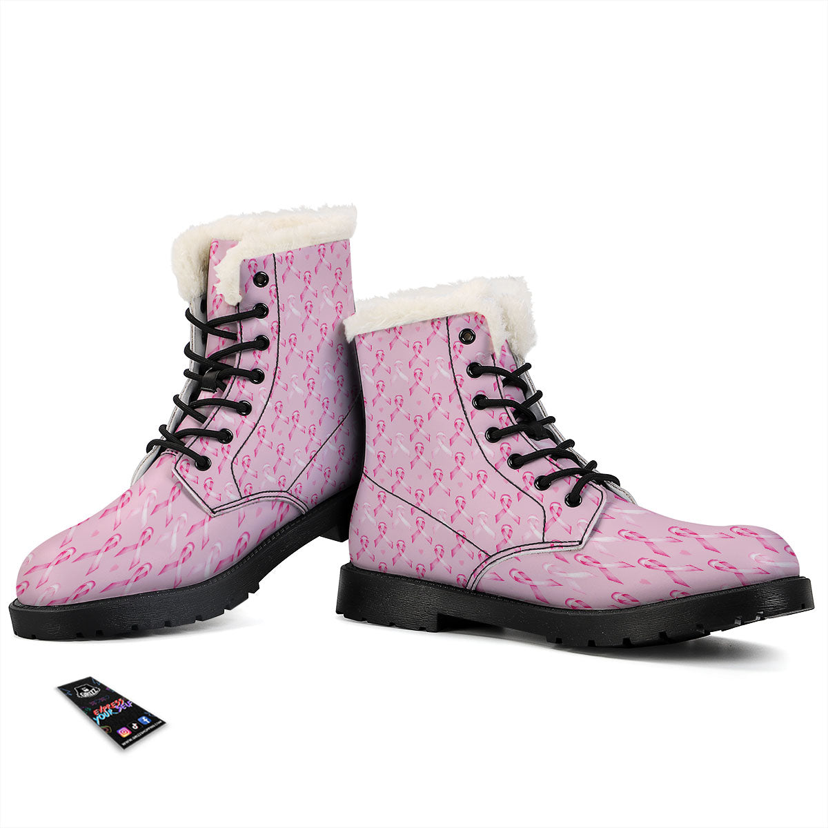 Breast Cancer Awareness Print Pattern Winter Boots-grizzshop