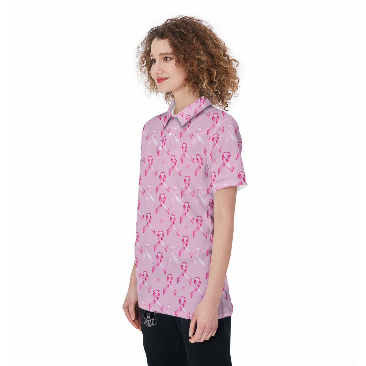 Breast Cancer Awareness Print Pattern Women's Golf Shirts-grizzshop