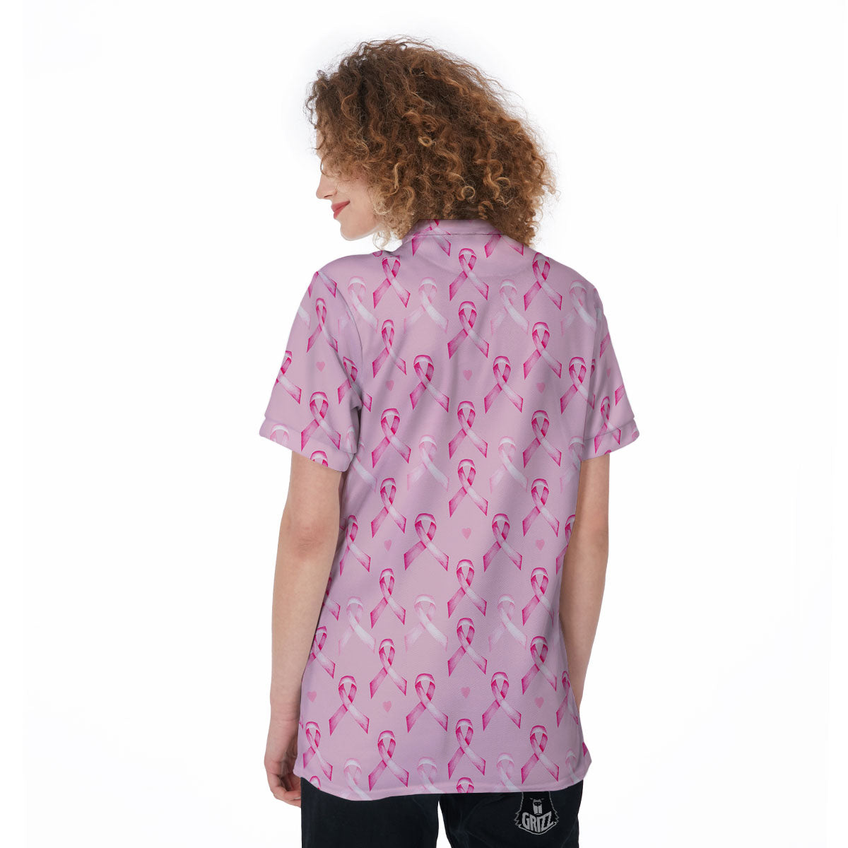 Breast Cancer Awareness Print Pattern Women's Golf Shirts-grizzshop