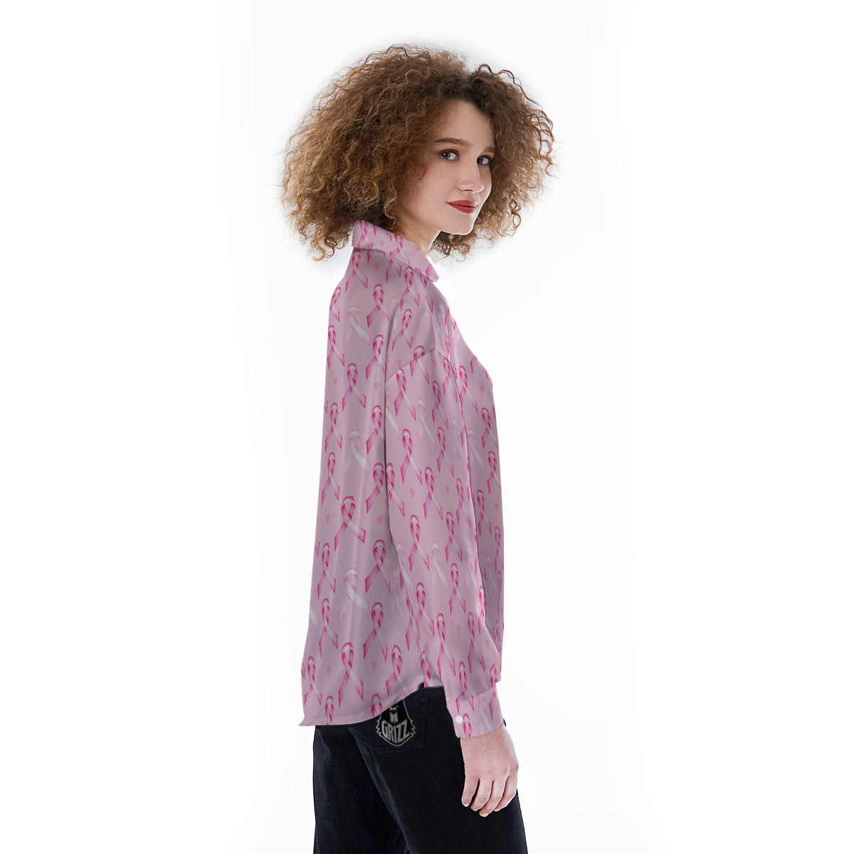 Breast Cancer Awareness Print Pattern Women's Long Sleeve Shirts-grizzshop