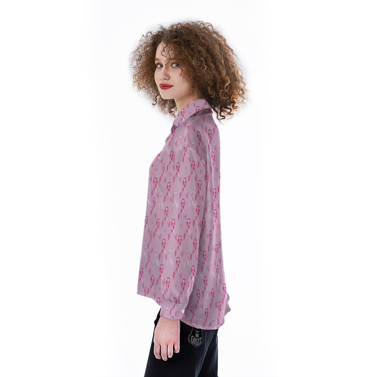 Breast Cancer Awareness Print Pattern Women's Long Sleeve Shirts-grizzshop