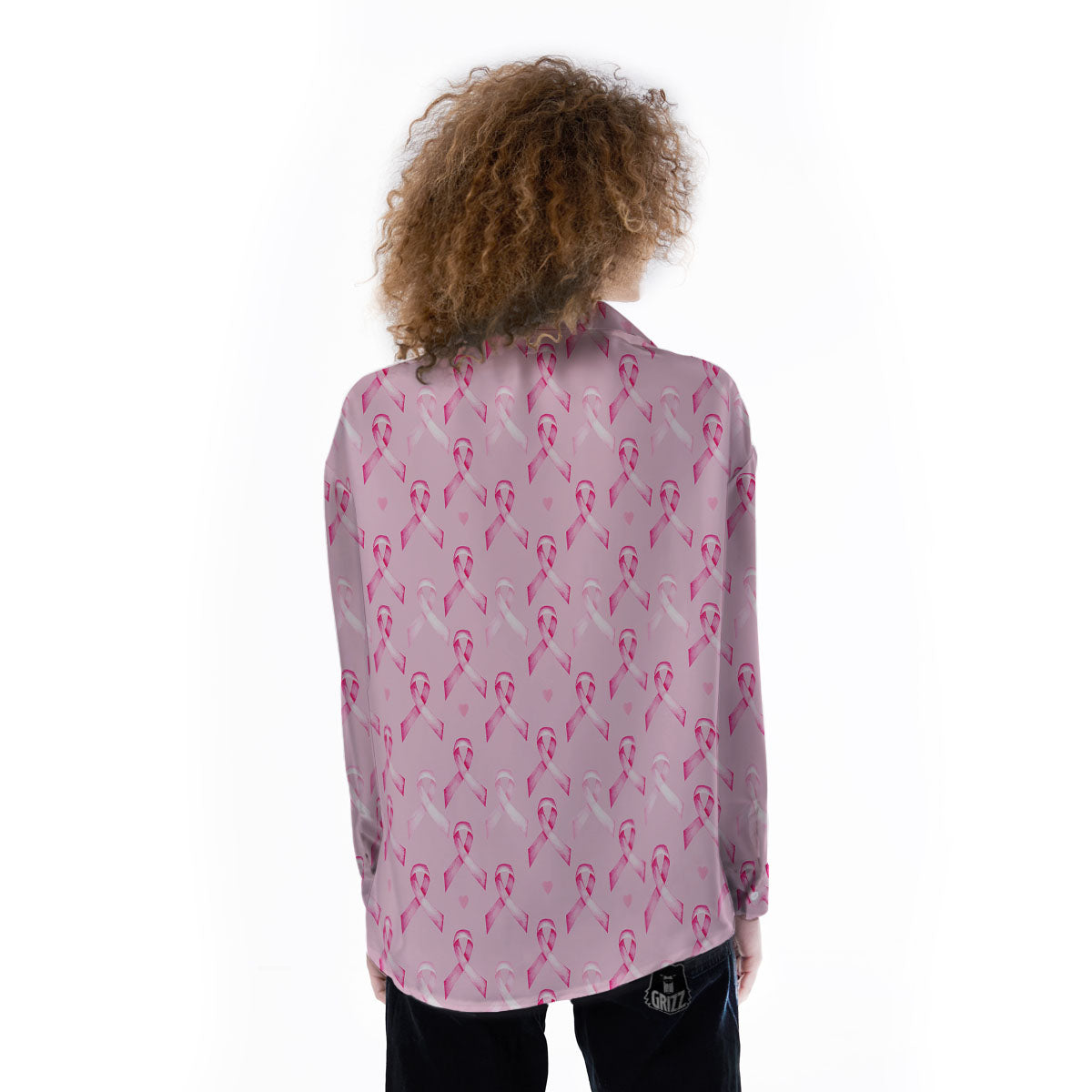 Breast Cancer Awareness Print Pattern Women's Long Sleeve Shirts-grizzshop