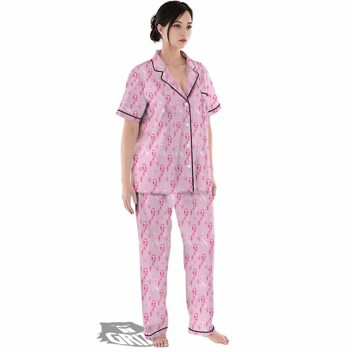 Breast Cancer Awareness Print Pattern Women's Pajamas Set-grizzshop