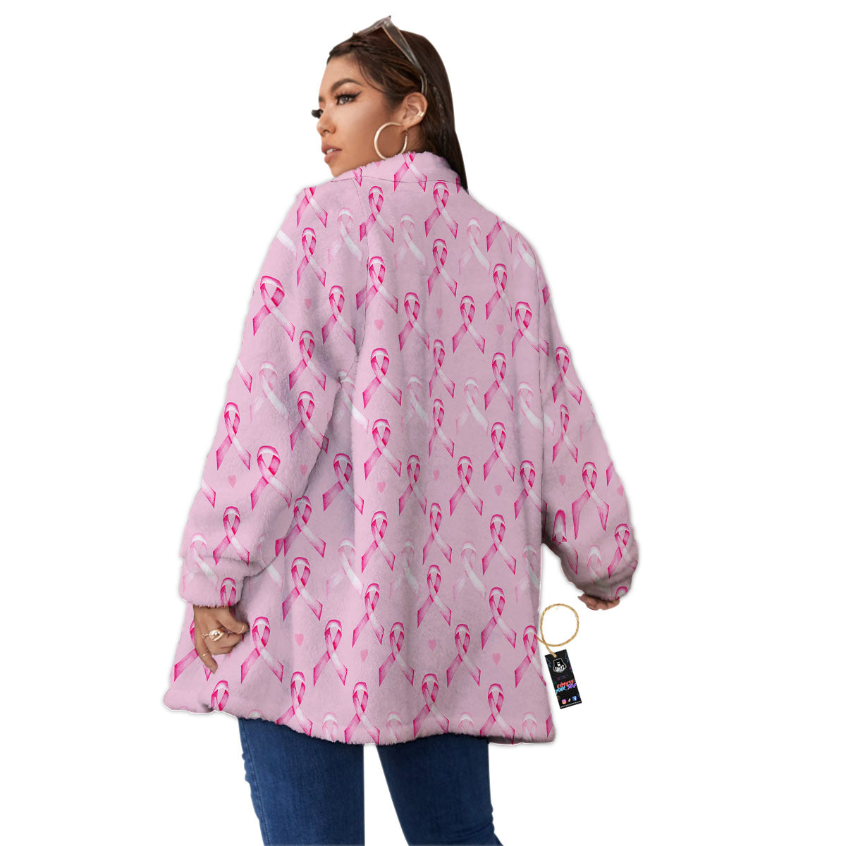 Breast Cancer Awareness Print Pattern Women's Sherpa Jacket-grizzshop