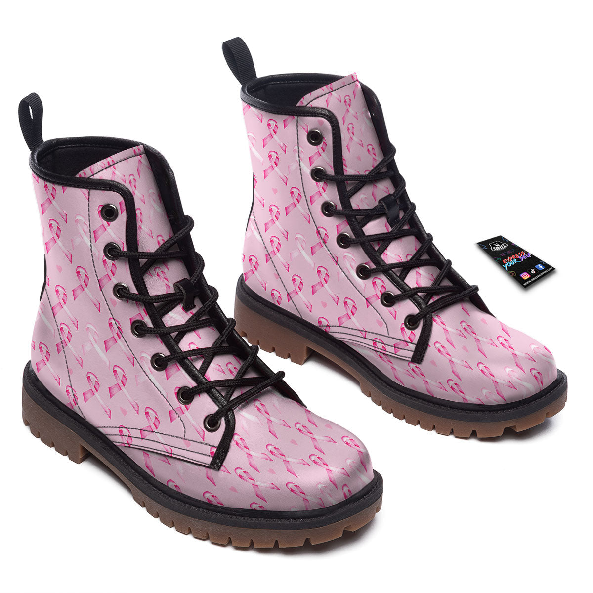 Breast Cancer Awareness Print Pattern Work Boots-grizzshop