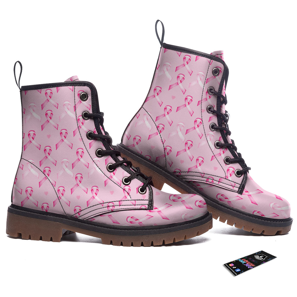 Breast Cancer Awareness Print Pattern Work Boots-grizzshop