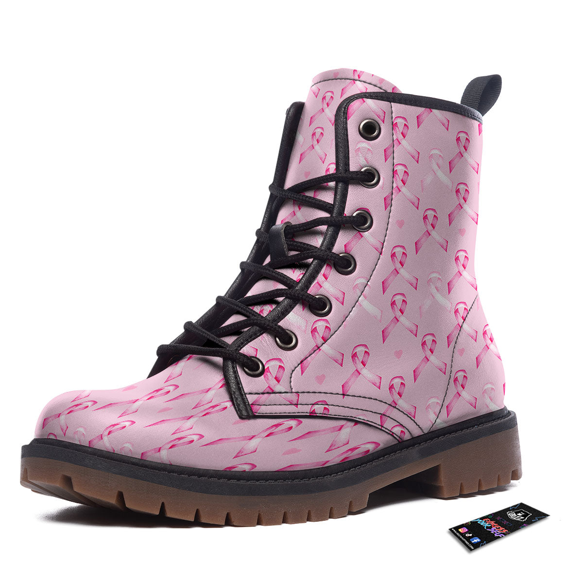 Breast Cancer Awareness Print Pattern Work Boots-grizzshop