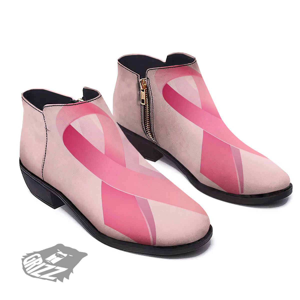 Breast Cancer Awareness Ribbon Print Ankle Boots-grizzshop