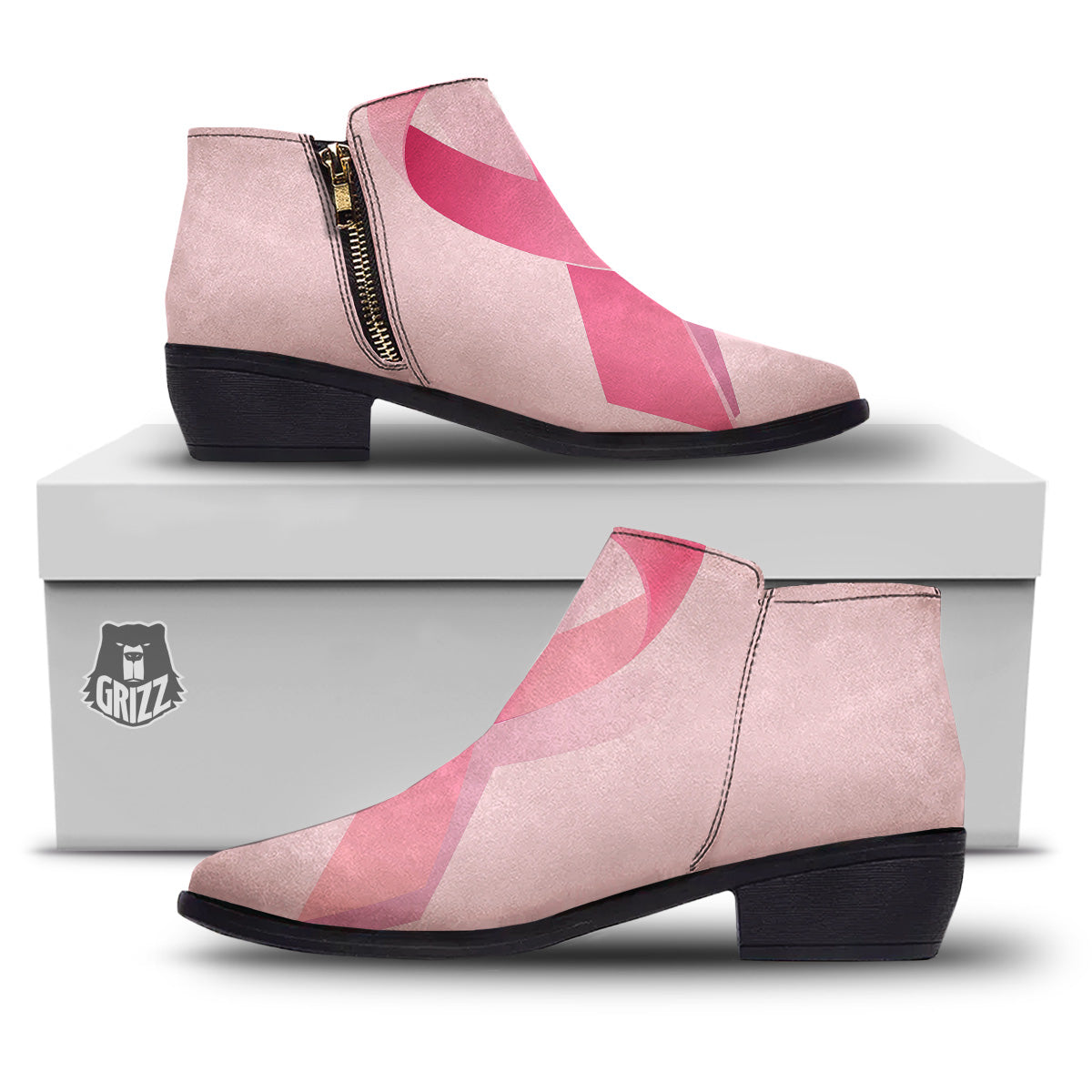 Breast Cancer Awareness Ribbon Print Ankle Boots-grizzshop