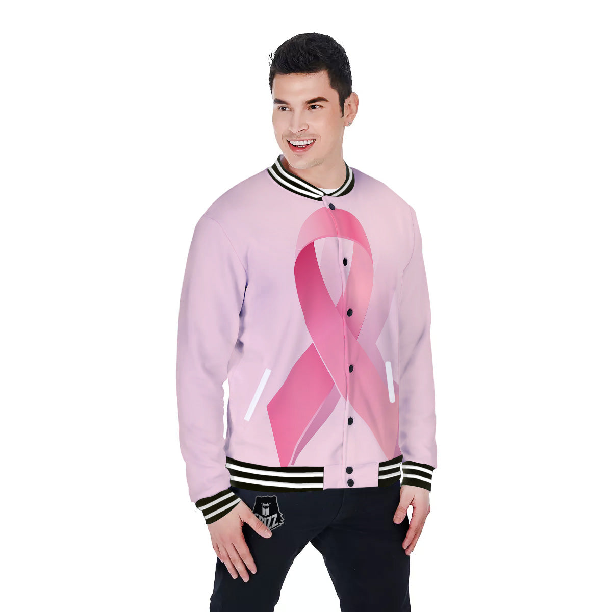 Breast Cancer Awareness Ribbon Print Baseball Jacket-grizzshop