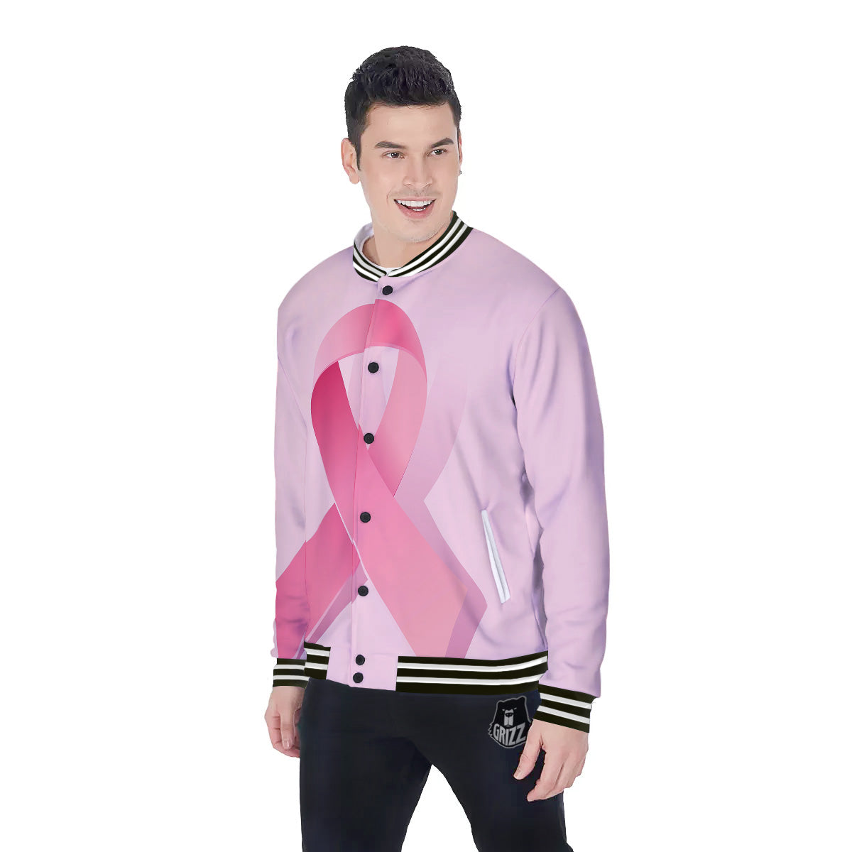 Breast Cancer Awareness Ribbon Print Baseball Jacket-grizzshop