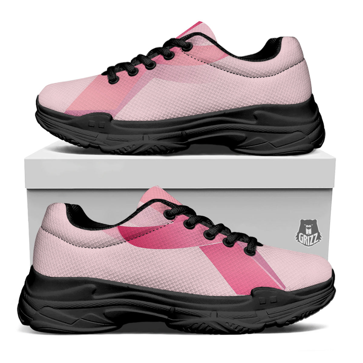 Breast Cancer Awareness Ribbon Print Black Chunky Shoes-grizzshop