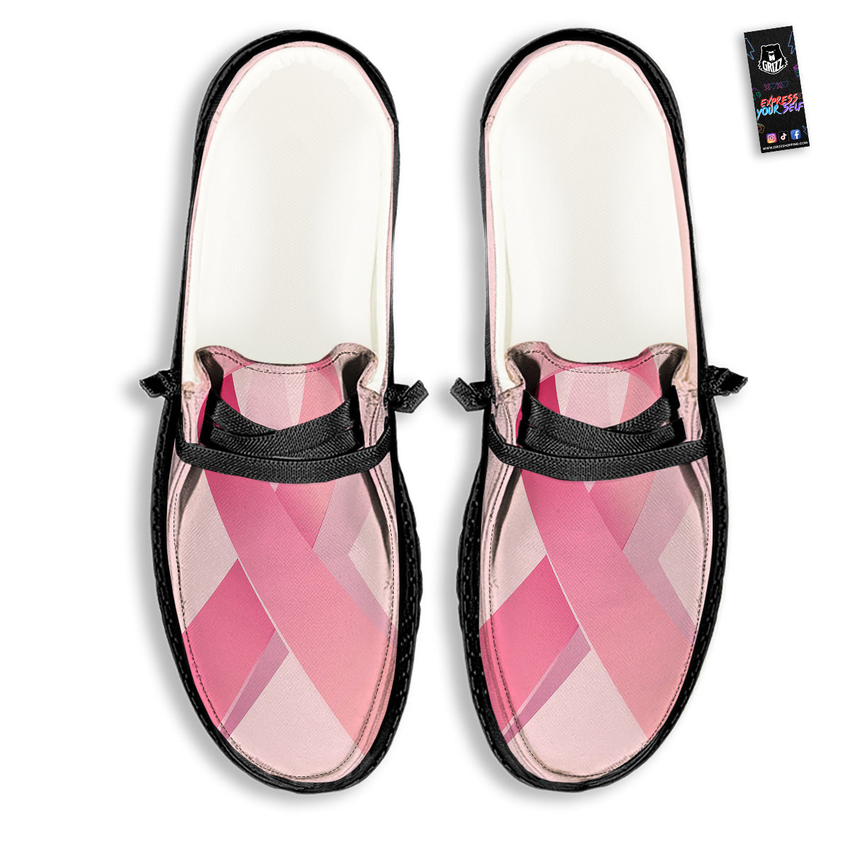 Breast Cancer Awareness Ribbon Print Black Loafers-grizzshop