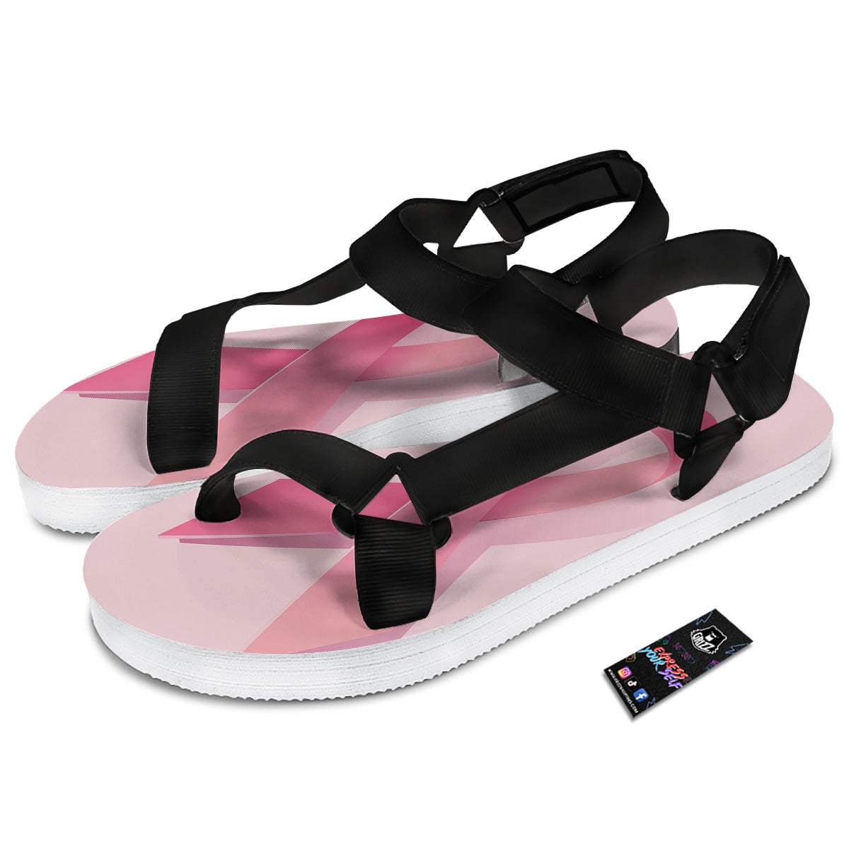 Breast Cancer Awareness Ribbon Print Black Open Toe Sandals-grizzshop