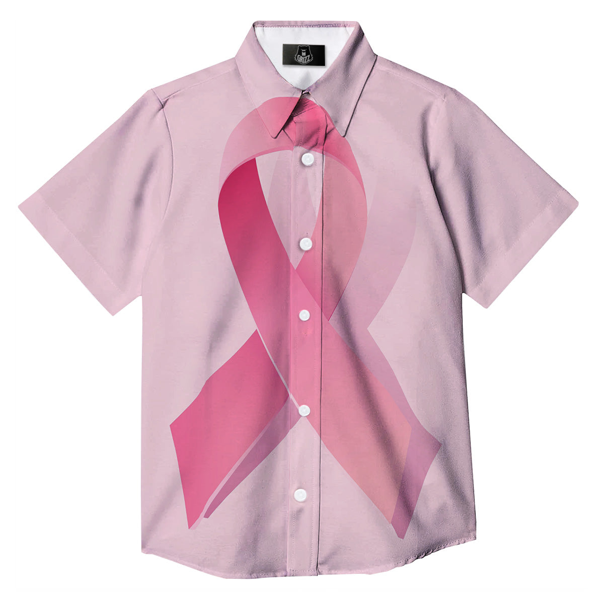 Breast Cancer Awareness Ribbon Print Button Up Shirt-grizzshop