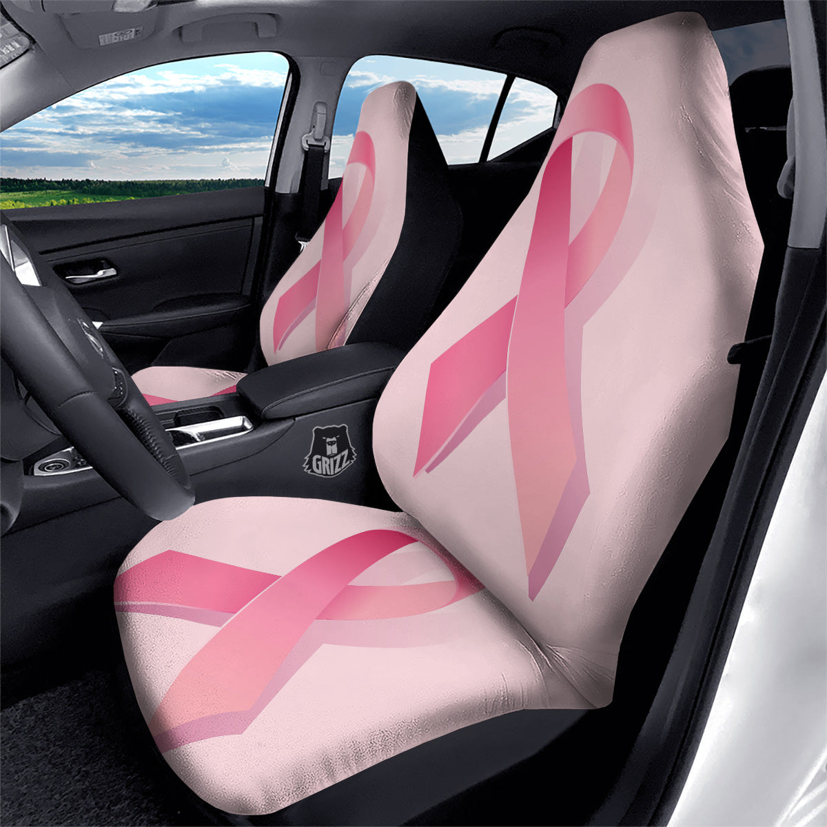 Breast Cancer Awareness Ribbon Print Car Seat Covers-grizzshop