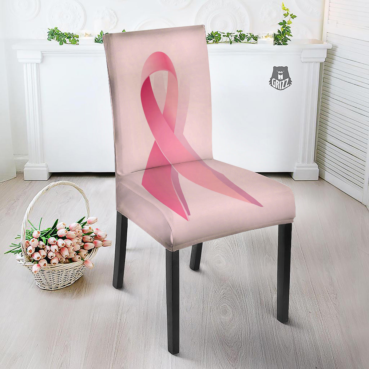 Breast Cancer Awareness Ribbon Print Dining Chair Slipcover-grizzshop