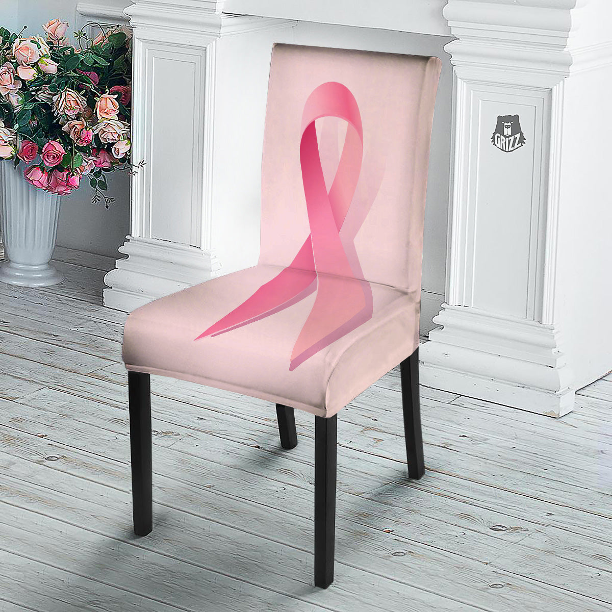 Breast Cancer Awareness Ribbon Print Dining Chair Slipcover-grizzshop