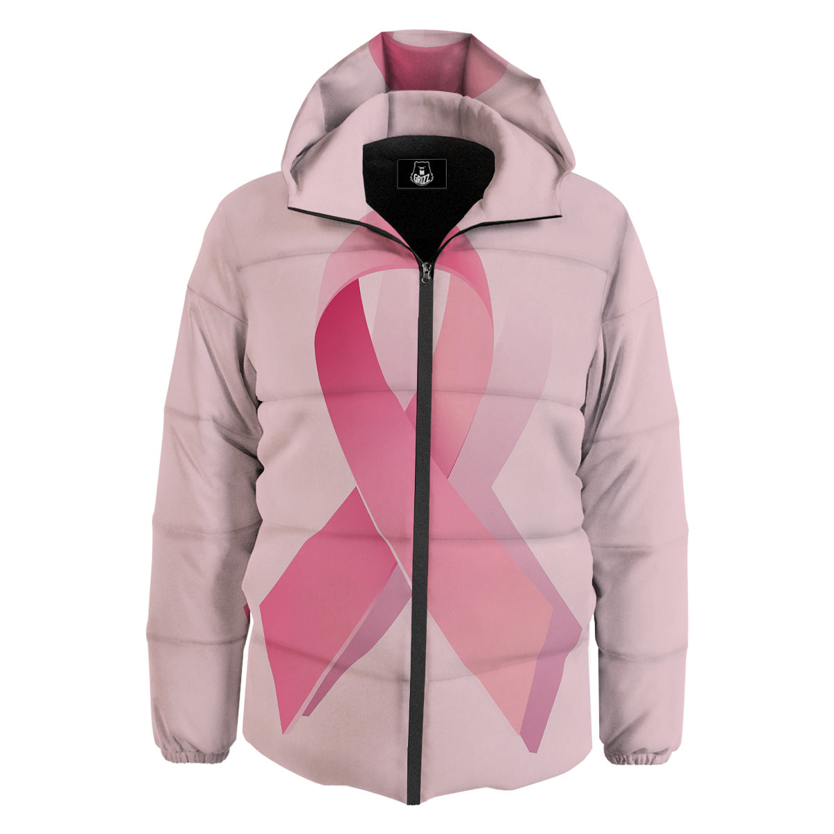 Breast Cancer Awareness Ribbon Print Down Jacket-grizzshop