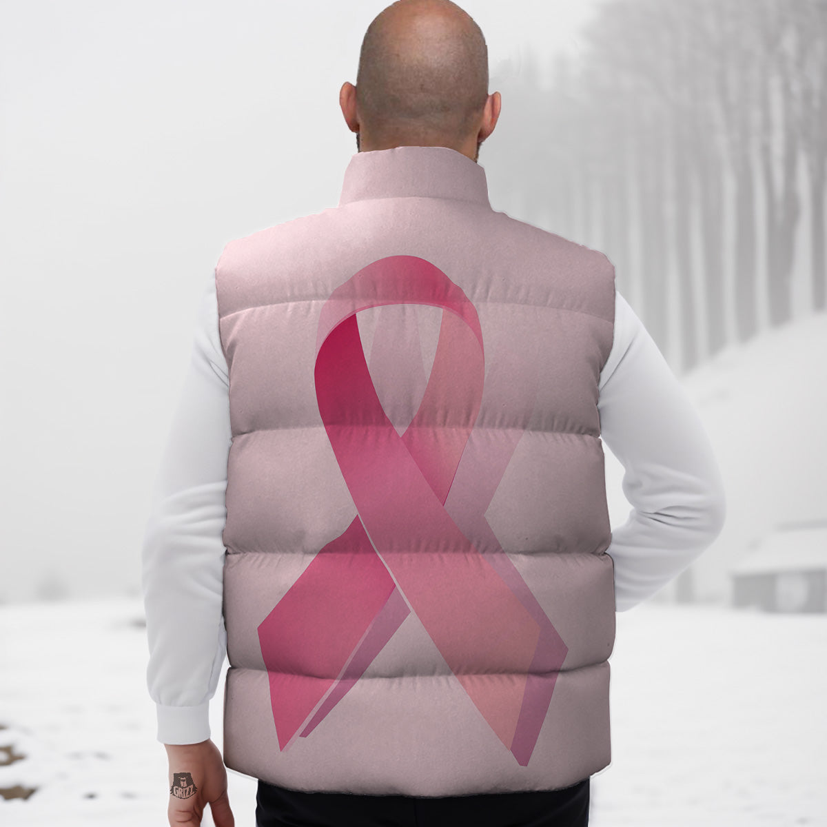 Breast Cancer Awareness Ribbon Print Down Vest