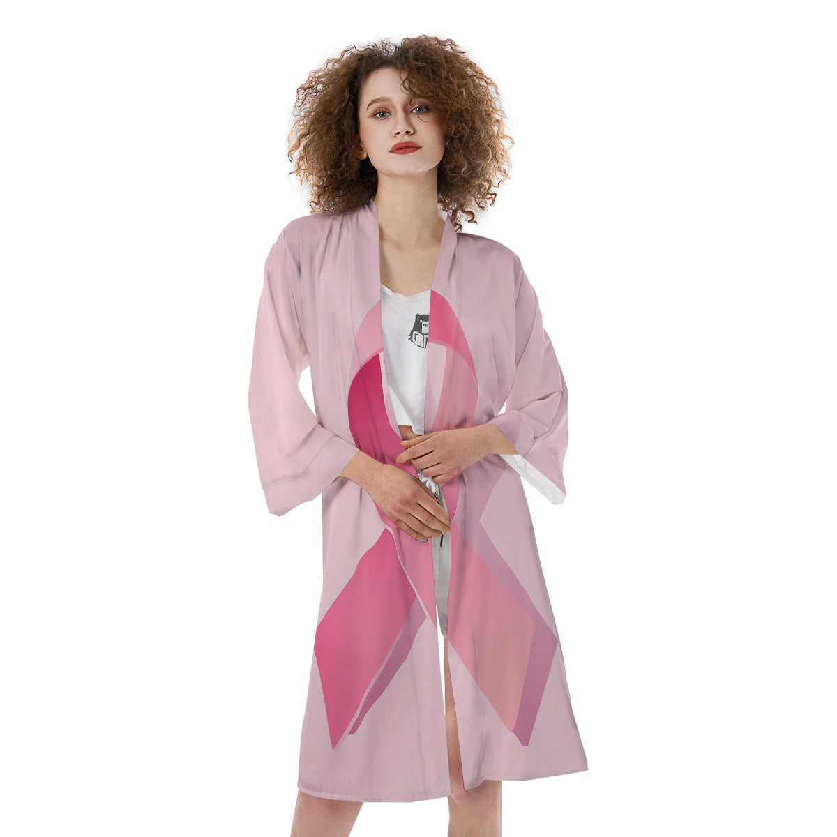 Breast Cancer Awareness Ribbon Print Kimono-grizzshop