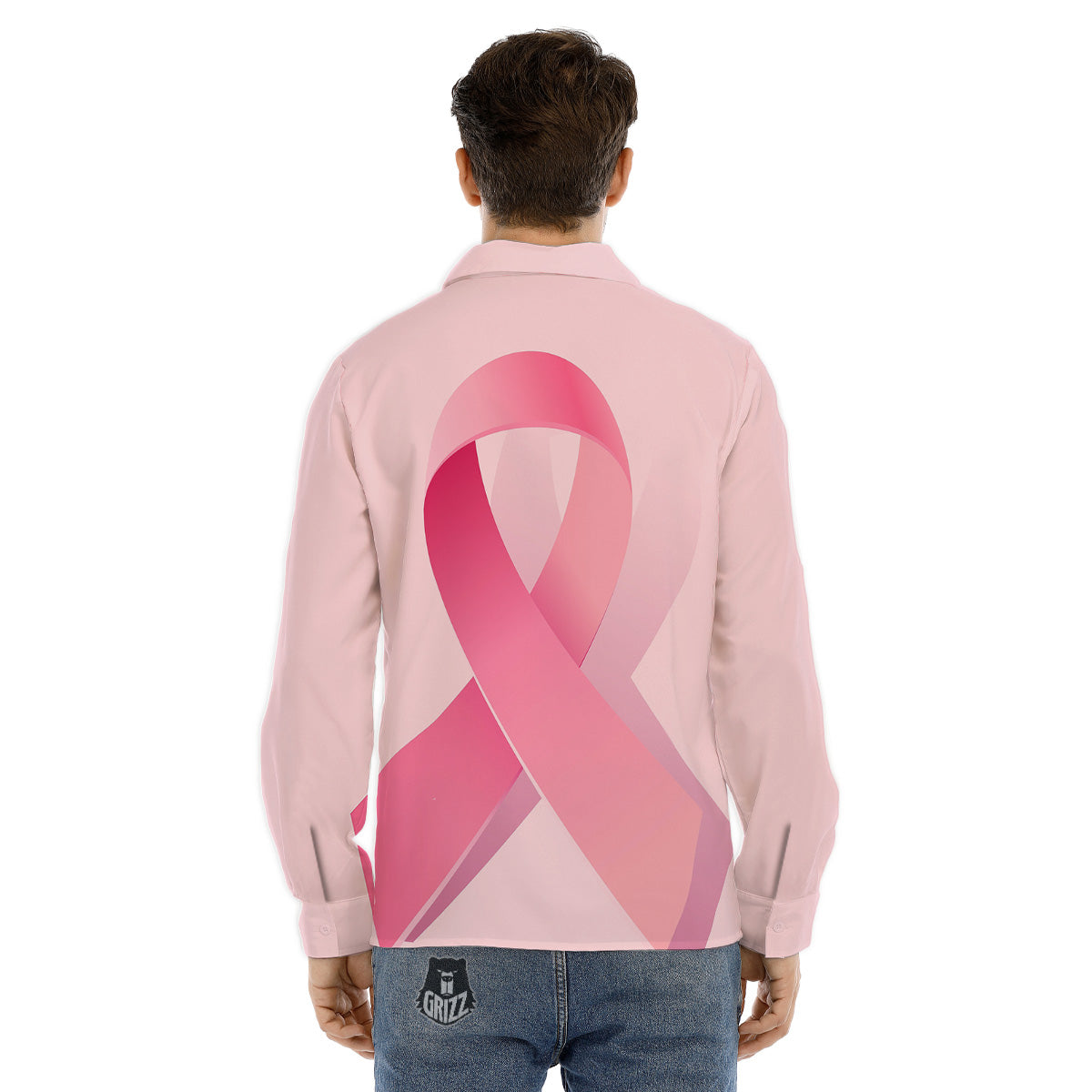 Breast Cancer Awareness Ribbon Print Men's Dress Shirts-grizzshop