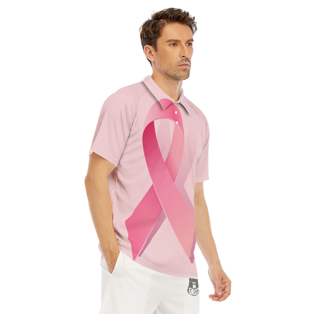 Breast Cancer Awareness Ribbon Print Men's Golf Shirts-grizzshop