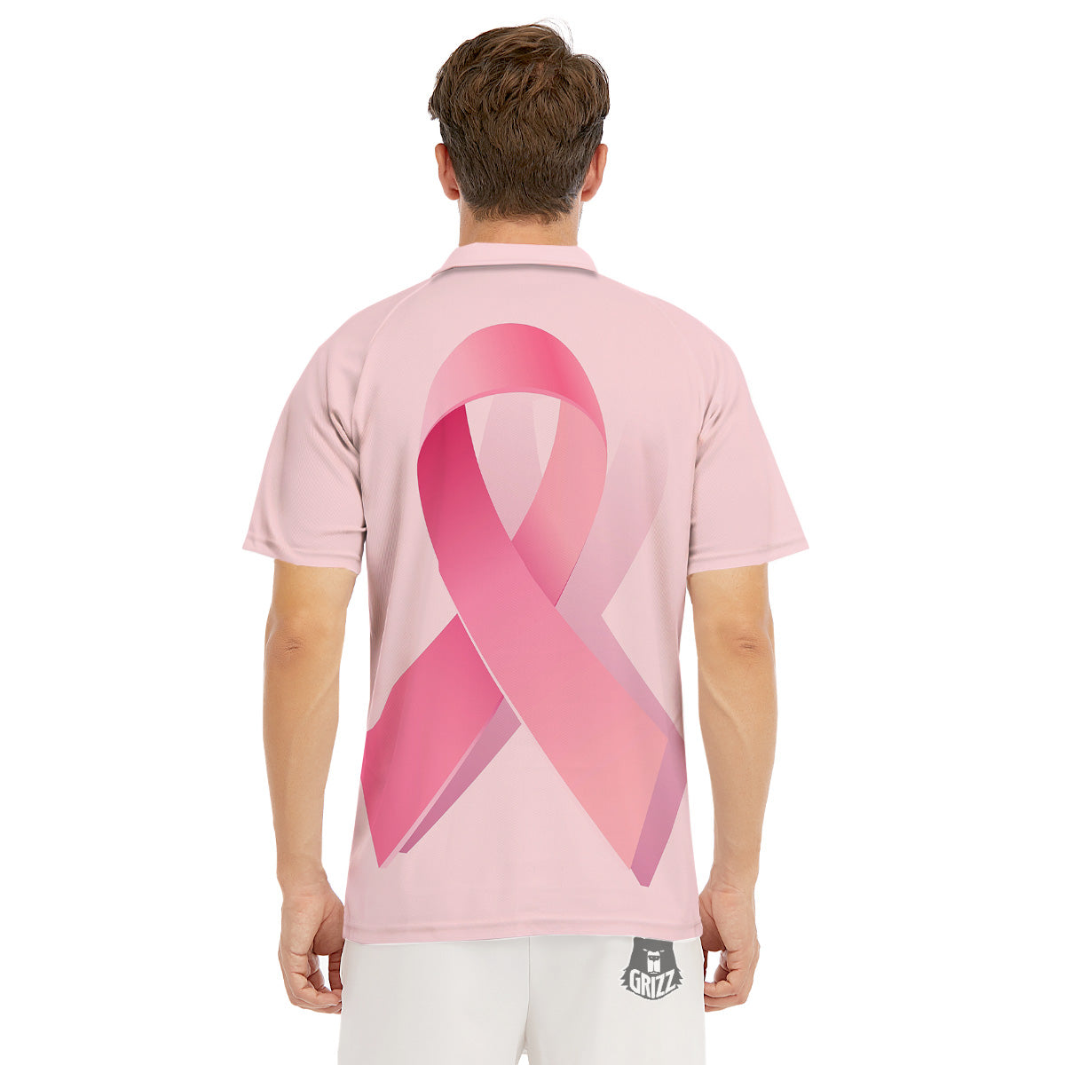 Breast Cancer Awareness Ribbon Print Men's Golf Shirts-grizzshop