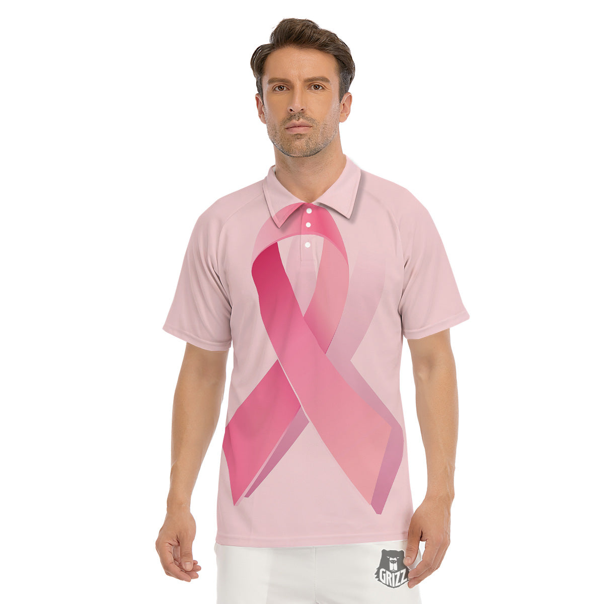 Breast Cancer Awareness Ribbon Print Men's Golf Shirts-grizzshop