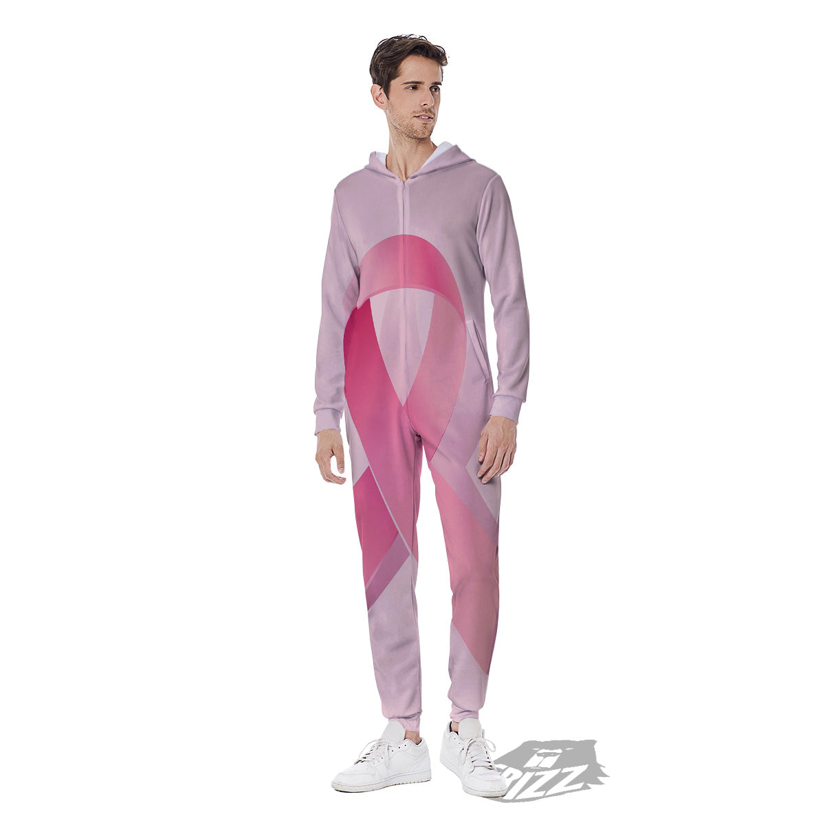 Breast Cancer Awareness Ribbon Print Men's Jumpsuit-grizzshop