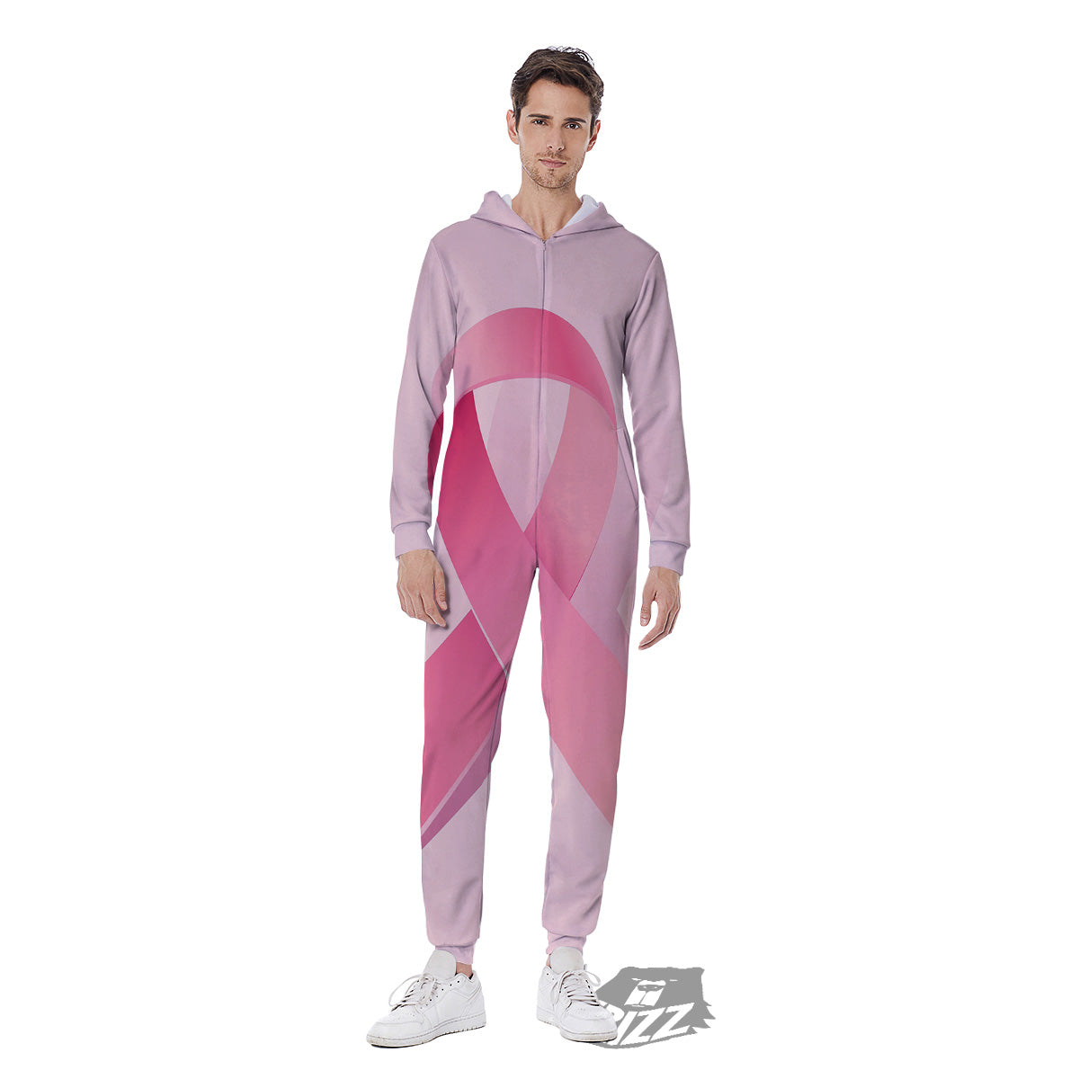 Breast Cancer Awareness Ribbon Print Men's Jumpsuit-grizzshop