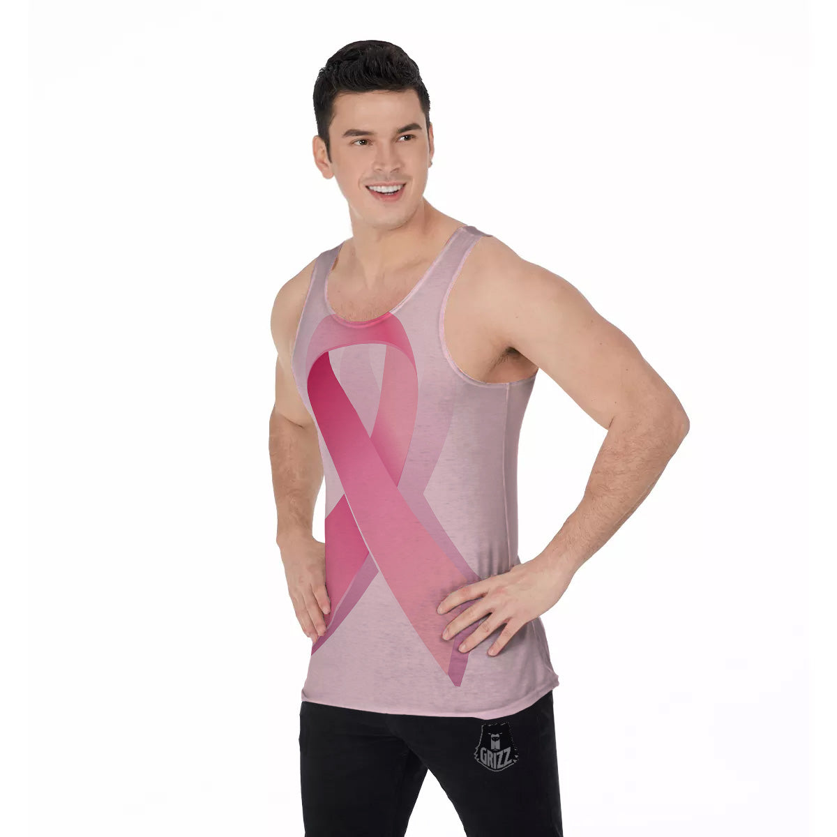 Breast Cancer Awareness Ribbon Print Men's Tank Top-grizzshop