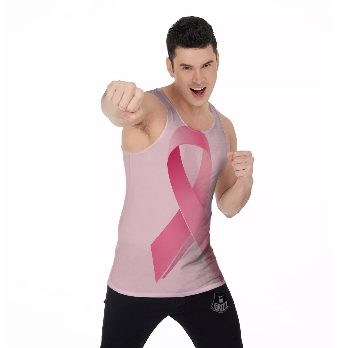 Breast Cancer Awareness Ribbon Print Men's Tank Top-grizzshop
