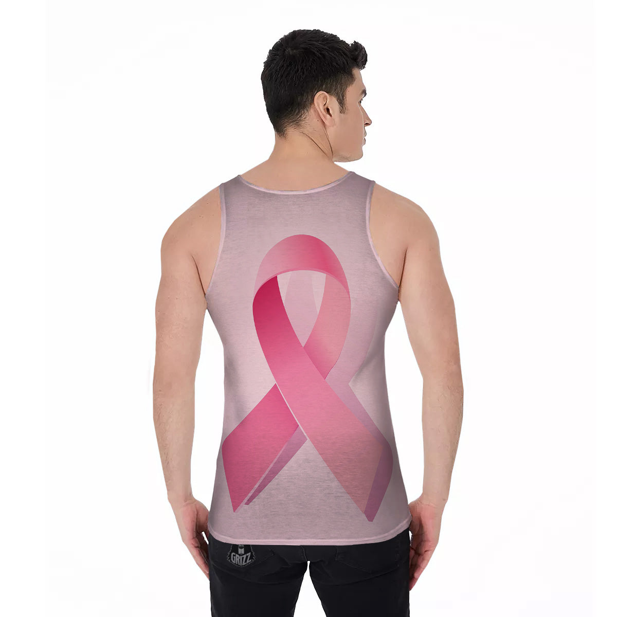 Breast Cancer Awareness Ribbon Print Men's Tank Top-grizzshop