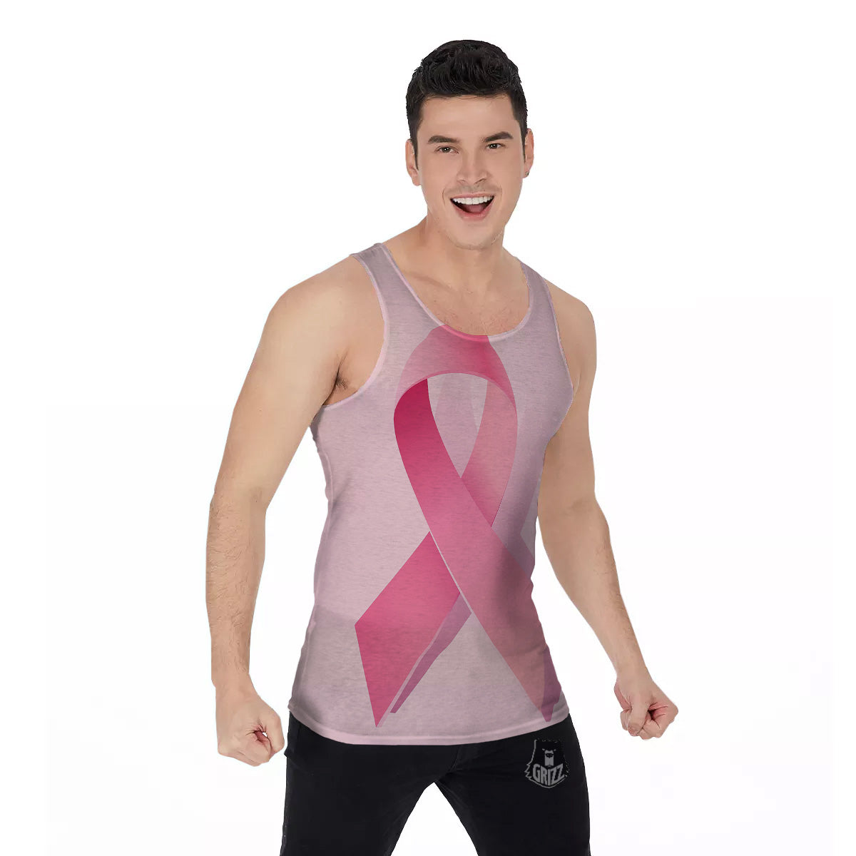 Breast Cancer Awareness Ribbon Print Men's Tank Top-grizzshop