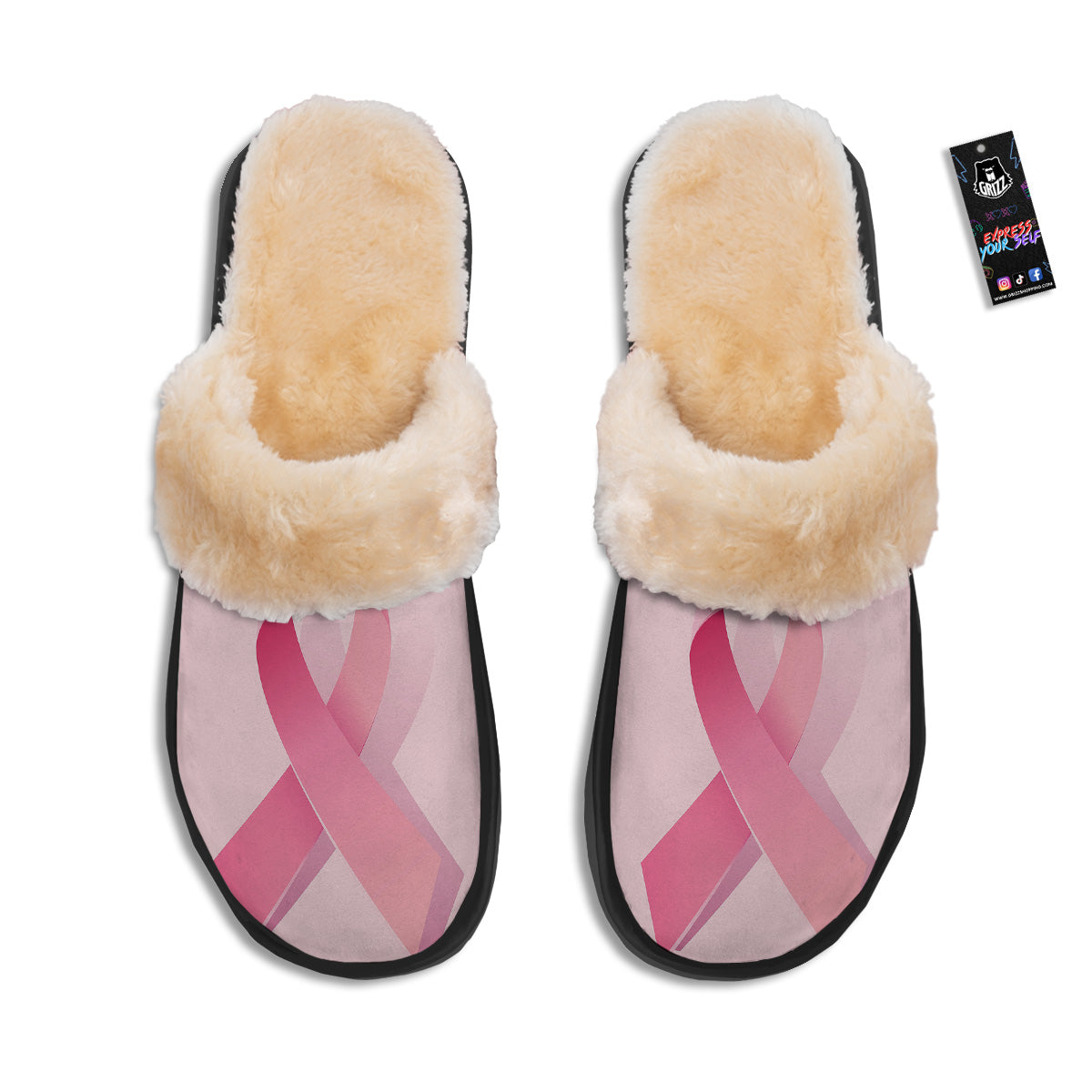 Breast Cancer Awareness Ribbon Print Slippers-grizzshop
