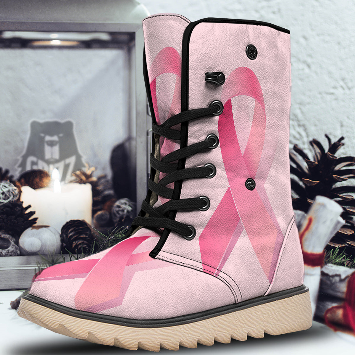 Breast Cancer Awareness Ribbon Print Snow Boots-grizzshop