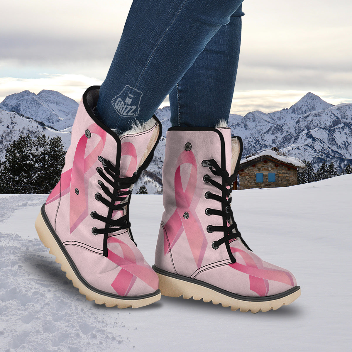 Breast Cancer Awareness Ribbon Print Snow Boots-grizzshop